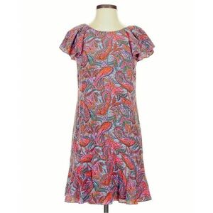 J. Crew Multicolor Paisley Women’s Dress with Ruffle sleeve and hem